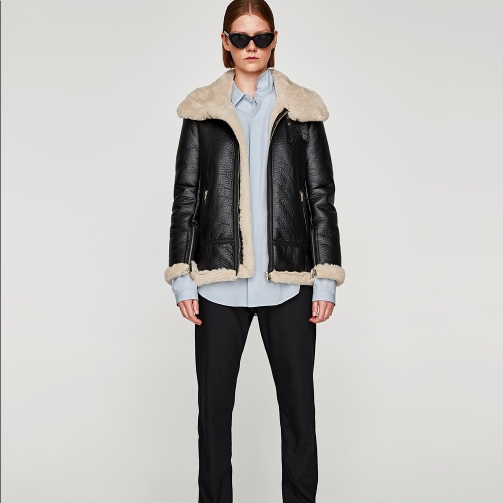 Zara  Faux leather Aviator Jacket